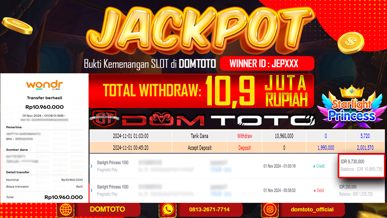 JACKPOT SLOT STARLIGHT PRINCESS 1000 01 NOVEMBER 2024